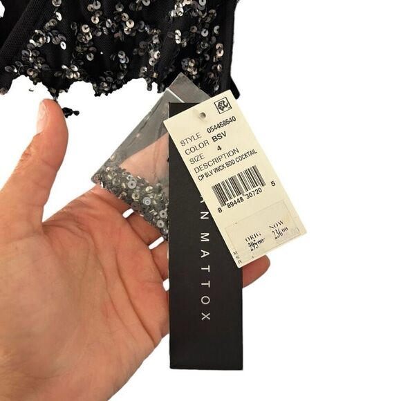Aidan Mattox Black Sequin Mesh V-Neck Mini Dress Size 4 Sleeveless Cocktail NWT - Picture 7 of 12